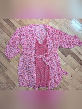 Beautiful Short Kimono & Chemise Style Nightie In Chiffon, Lovely Loungewear